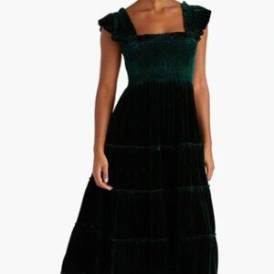 Hill House The Ellie Nap Dress Velvet Smocked Holiday Midi Emerald Green XS